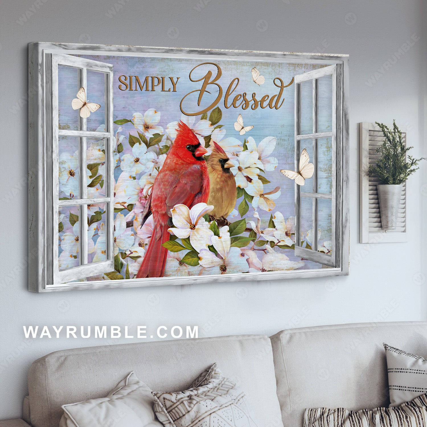 Watercolor jasmine, Pretty cardinal, White butterfly, Simply blessed - Jesus Landscape Canvas Prints, Home Decor Wall Art