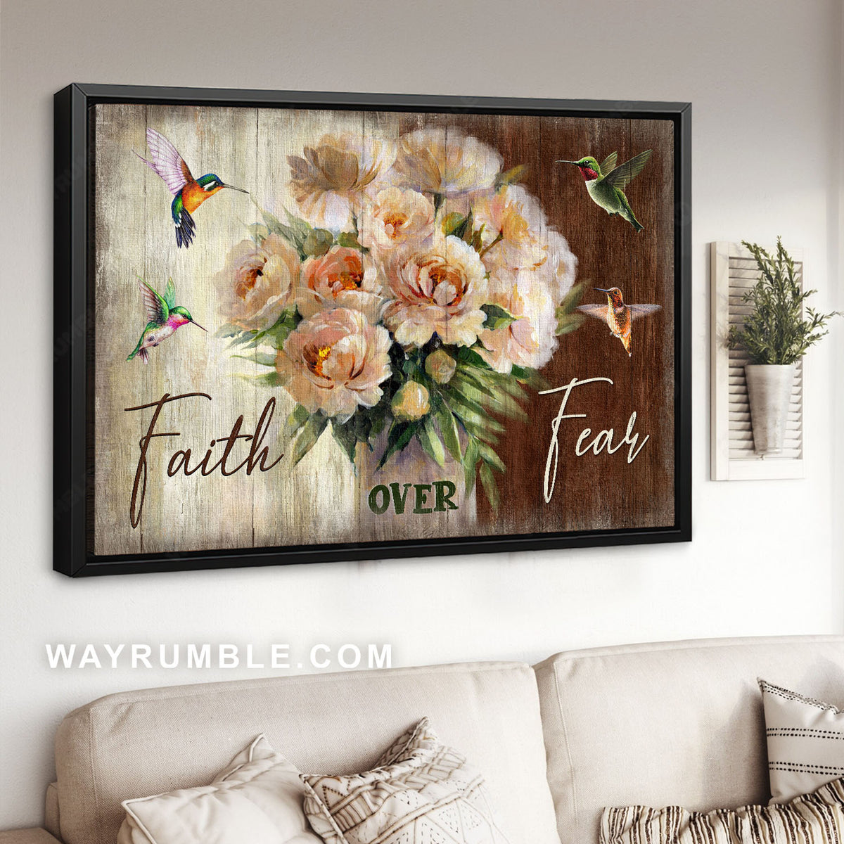 Rose, Hummingbird, Faith over fear - Jesus Landscape Canvas Prints, Christian Wall Art