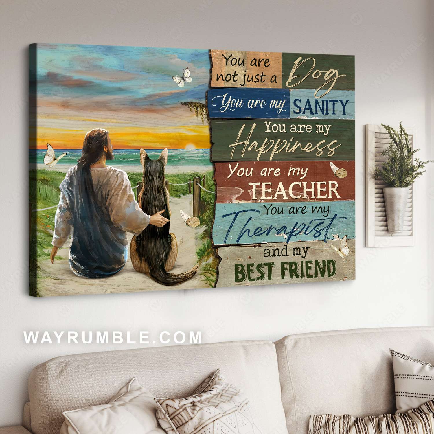 Jesus drawing, German shepherd, Ocean view, You are not just a dog - Jesus Landscape Canvas Prints, Christian Wall Art