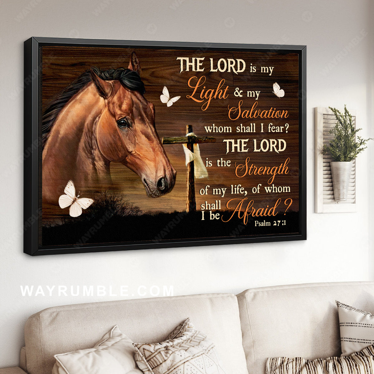 Stunning horse painting, Cross symbol, Butterfly, The Lord is my light - Jesus Landscape Canvas Prints, Home Decor Wall Art