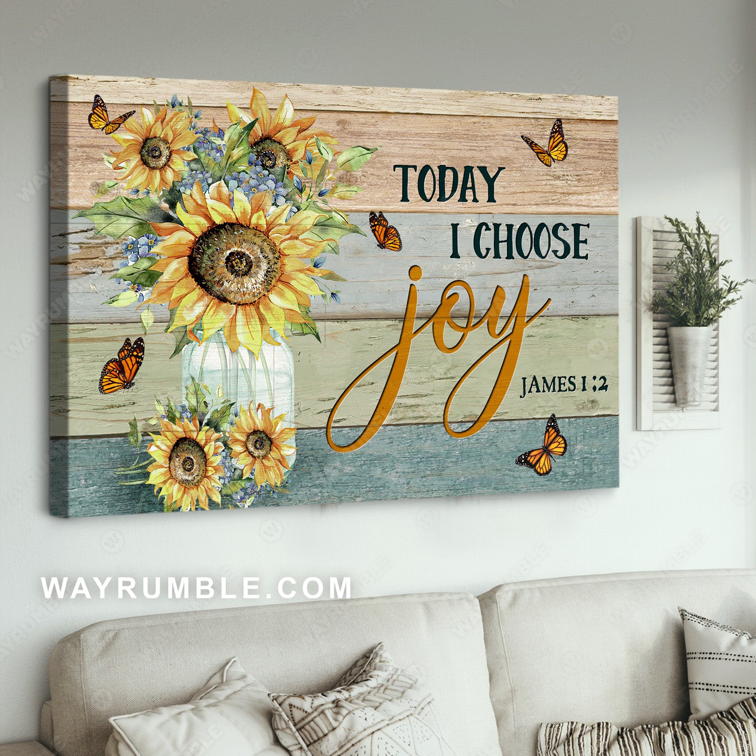 Monarch butterfly, Pretty sunflower, Blue flower, Today I choose joy - Jesus Landscape Canvas Prints, Home Decor Wall Art