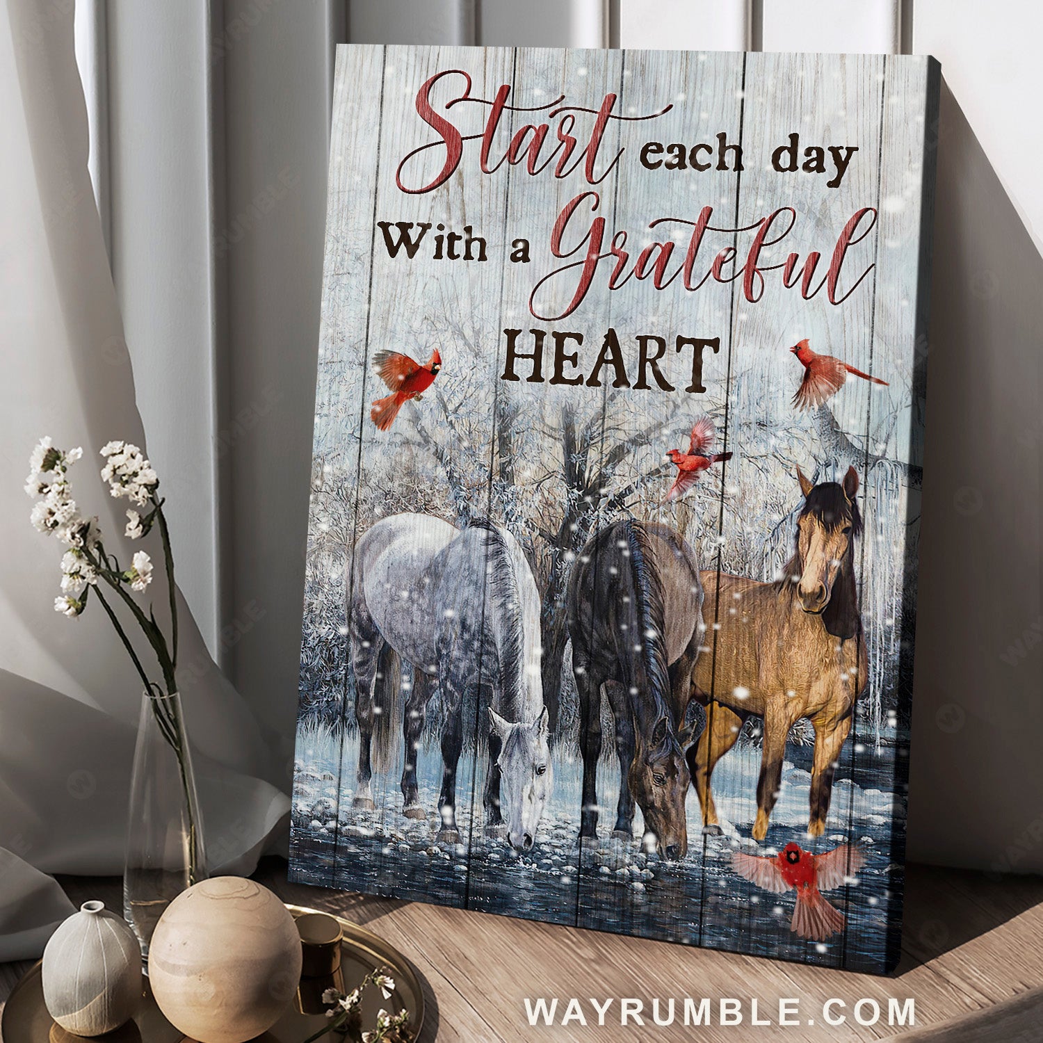 Colorful horse, Winter lake, Red cardinal, Start each day with a grateful heart - Jesus Portrait Canvas Prints, Home Decor Wall Art