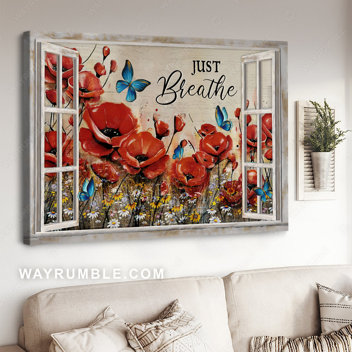 Watercolor poppy, Blue butterfly, Daisy field, Just breathe - Jesus Landscape Canvas Prints, Christian Wall Art