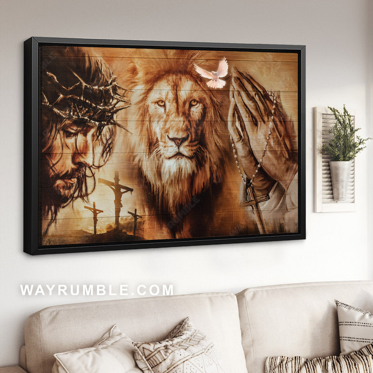 Angry lion, The face of Jesus, Jesus on the cross, Pray for healing - Jesus Landscape Canvas Prints, Christian Wall Art