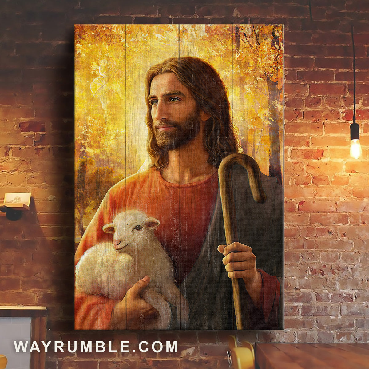 Lamb of God, Beautiful Jesus painting, Autumn forest, Jesus life - Jesus Portrait Canvas Prints, Home Decor Wall Art
