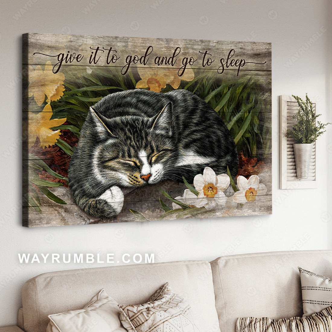Black cat drawing, Pretty flower garden, Give it to God and go to sleep - Jesus Landscape Canvas Prints, Christian Wall Art