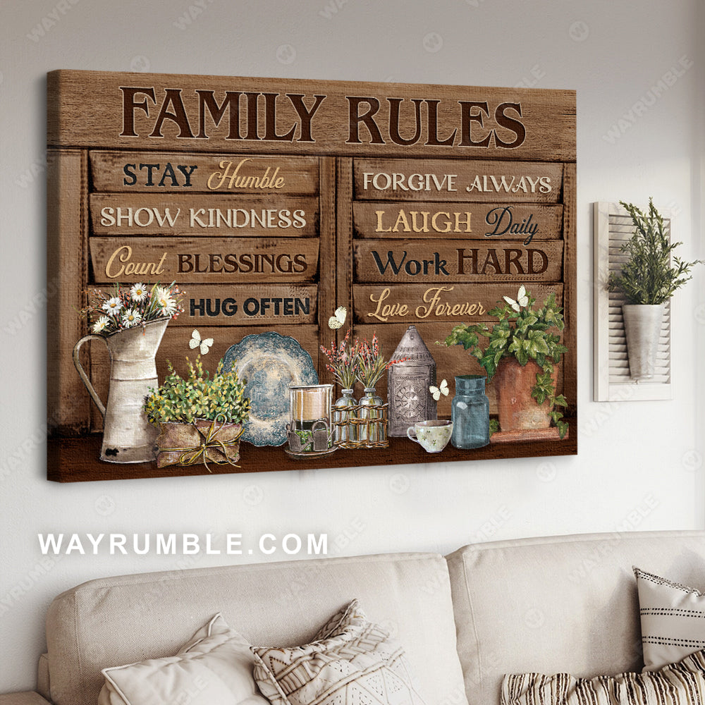 Beautiful garden, Brilliant flower, Family rules, Stay humble - Jesus Landscape Canvas Prints, Christian Wall Art