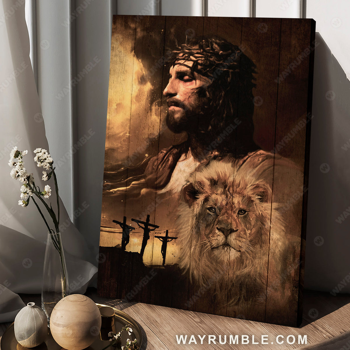 Jesus painting, Lion of Jesus, The rugged cross, The amazing the sacrifice of Jesus Christ - Jesus Portrait Canvas Prints, Christian Wall Art