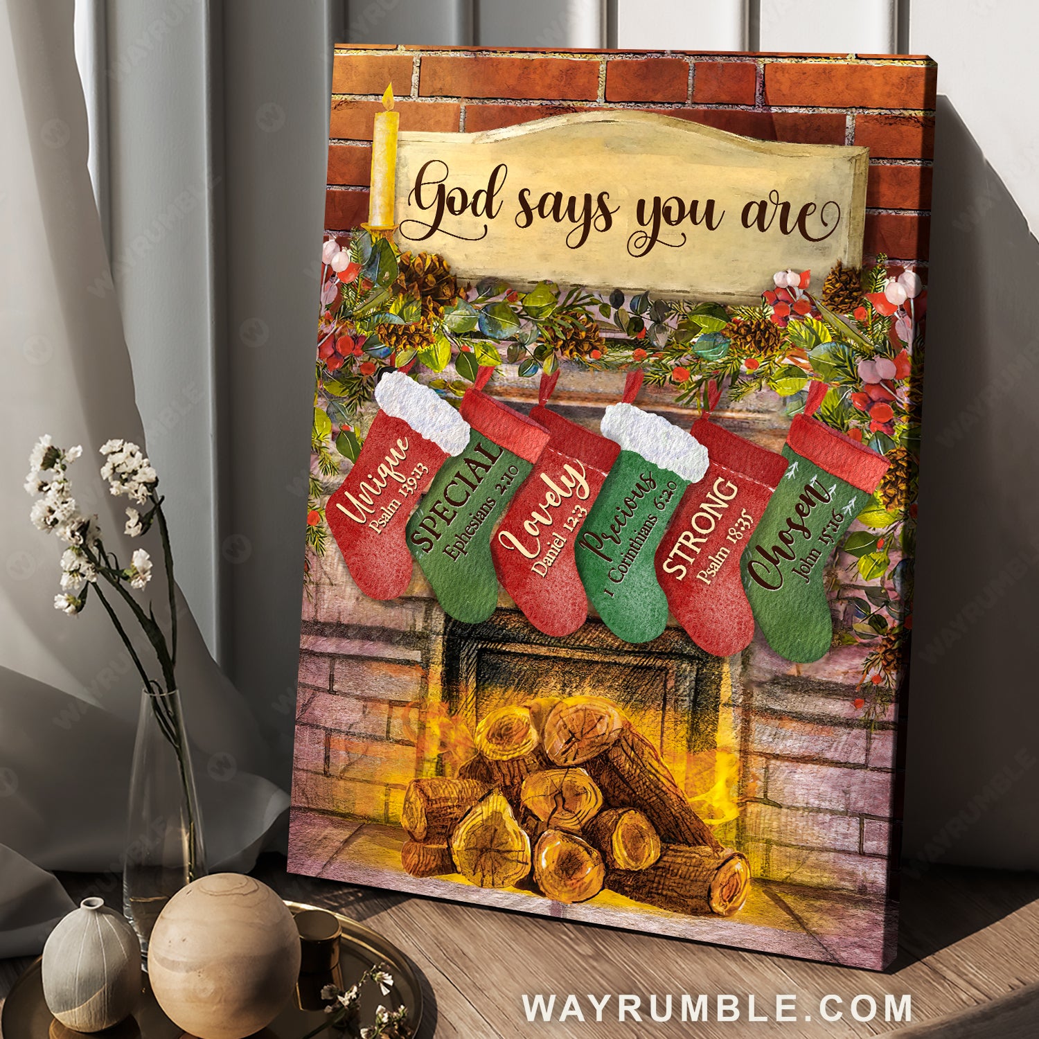 Christmas stocking, Beautiful flower, Vintage house, God says you are unique - Jesus Portrait Canvas Prints, Home Decor Wall Art