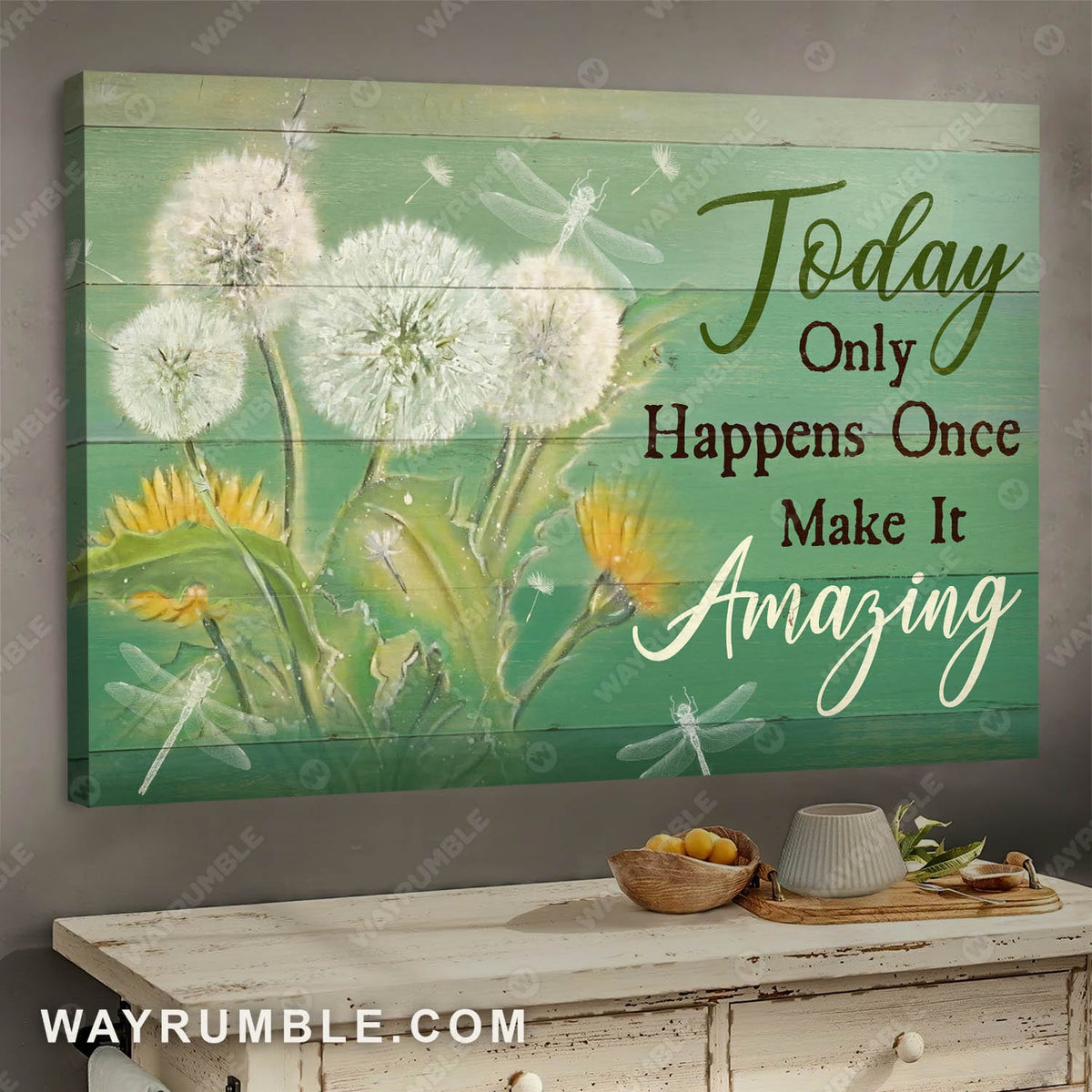 White dandelion, Crystal butterfly, Today only happens once make it amazing - Jesus Landscape Canvas Prints, Wall Art