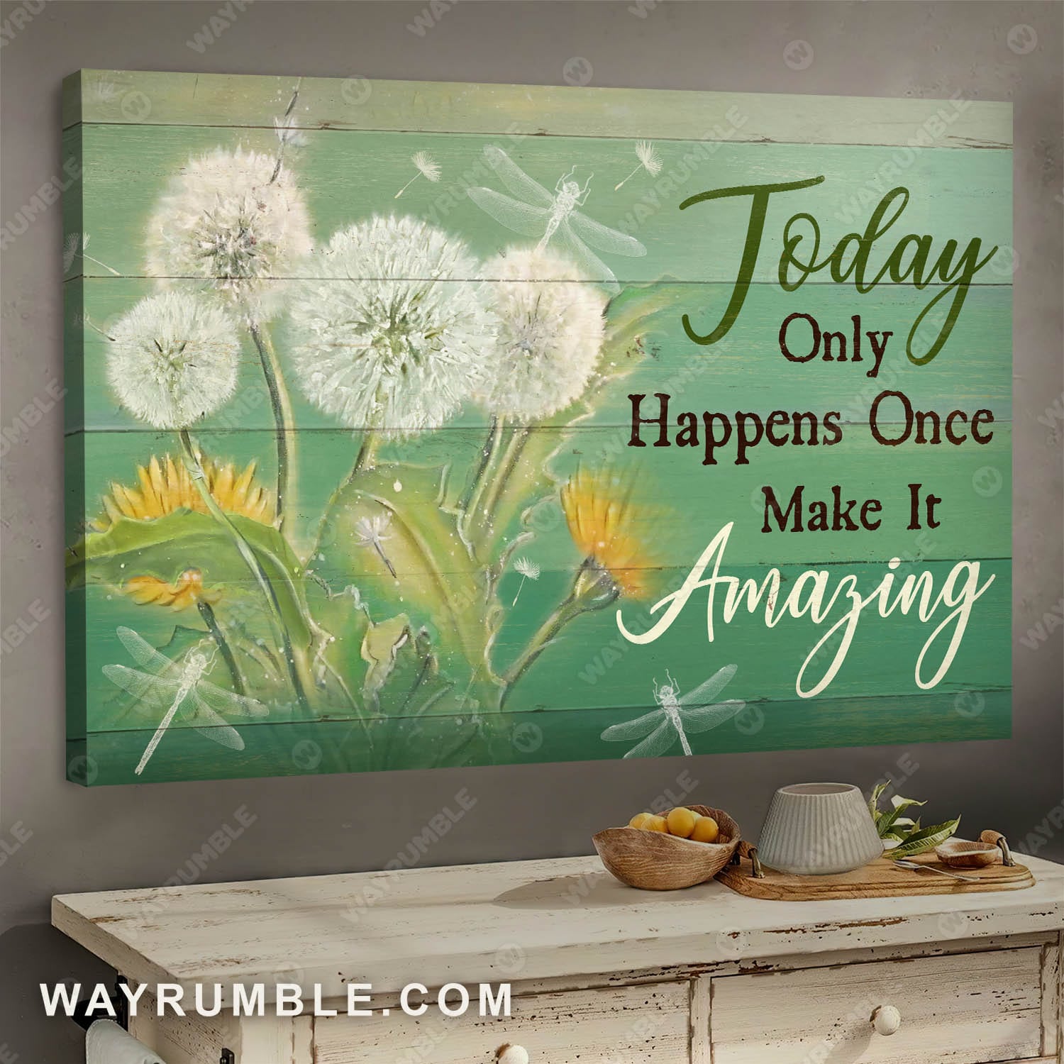 White dandelion, Crystal butterfly, Today only happens once make it amazing - Jesus Landscape Canvas Prints, Wall Art