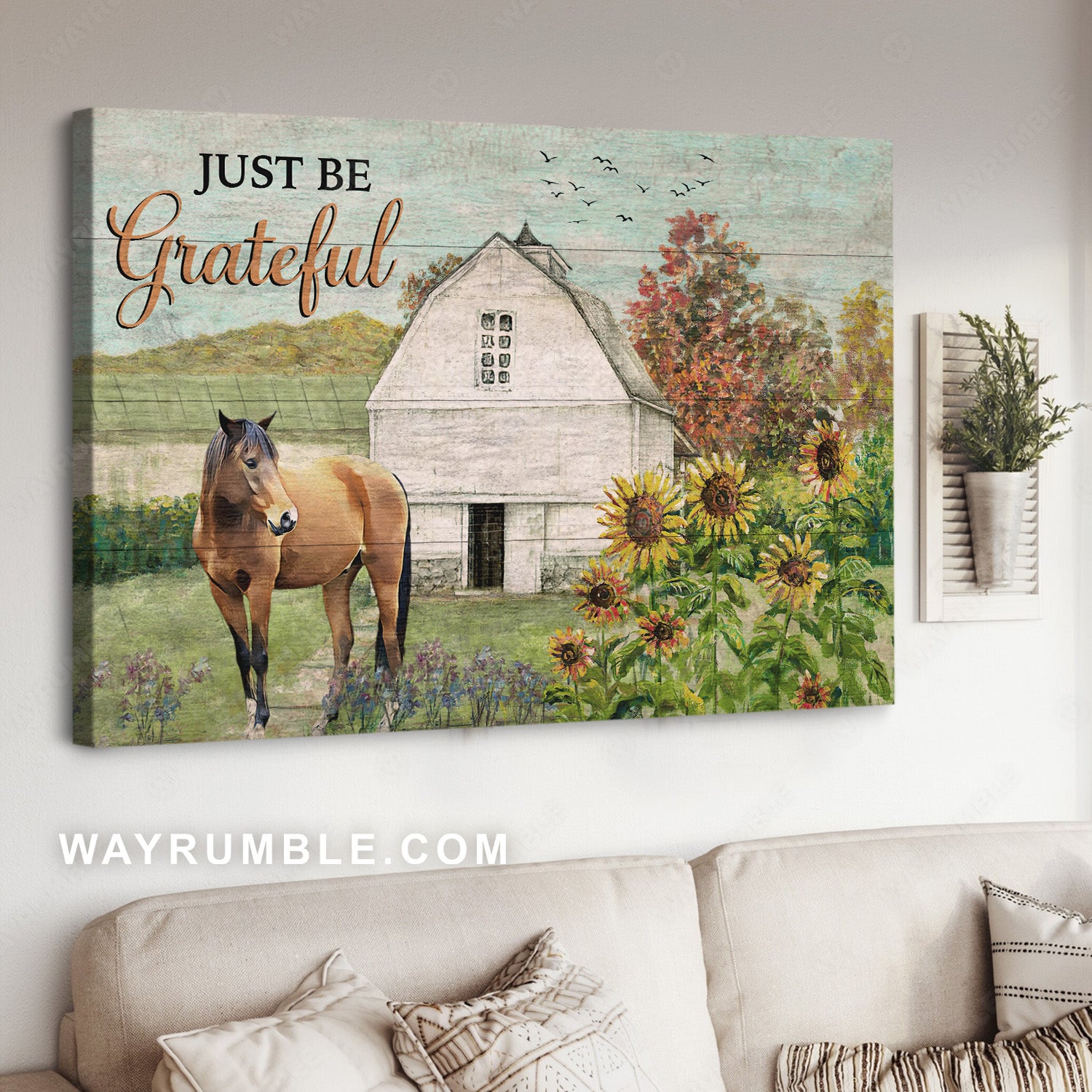 Quarter horse, Countryside painting, Green meadow, Just be grateful - Jesus Landscape Canvas Prints, Christian Wall Art