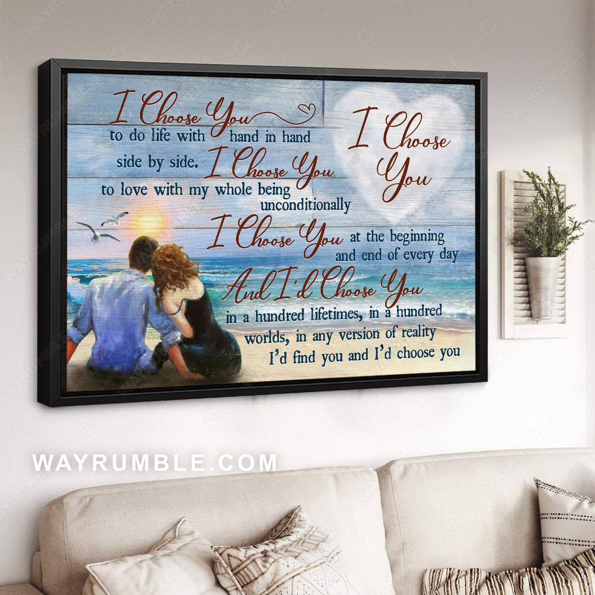 Beautiful couple, Blue ocean, Sunset drawing, And I&#39;d choose you - Jesus Landscape Canvas Prints, Christian Wall Art