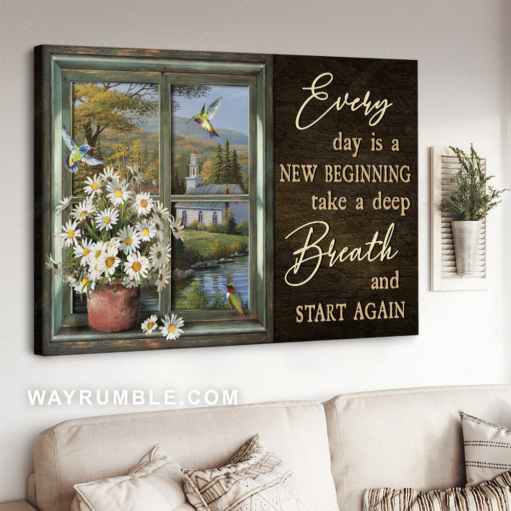 Beautiful countryside drawing, Daisy, Every day is a new beginning - Jesus Landscape Canvas Prints, Christian Wall Art