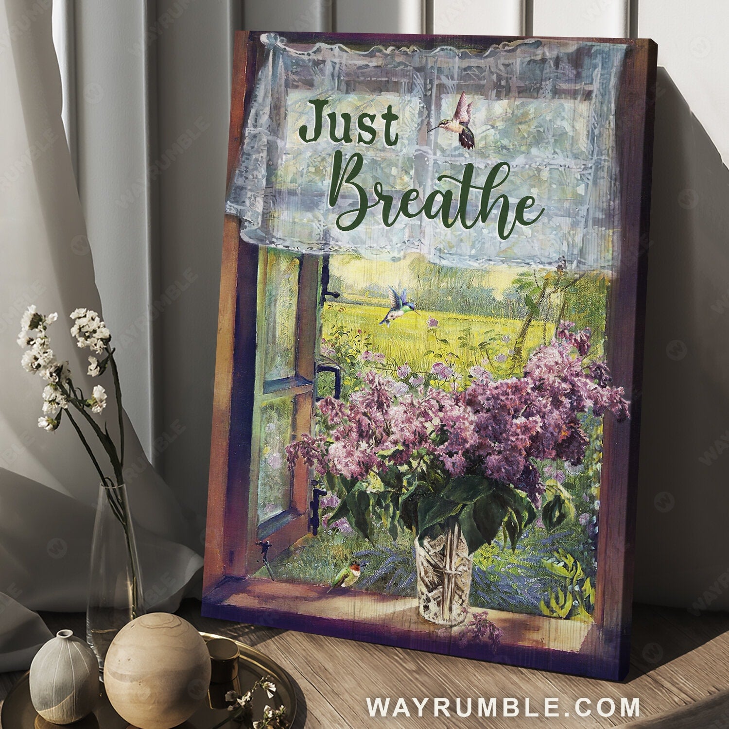 Lavender drawing, Green meadow land, Vintage window, Just breathe - Jesus Portrait Canvas Prints, Christian Wall Art