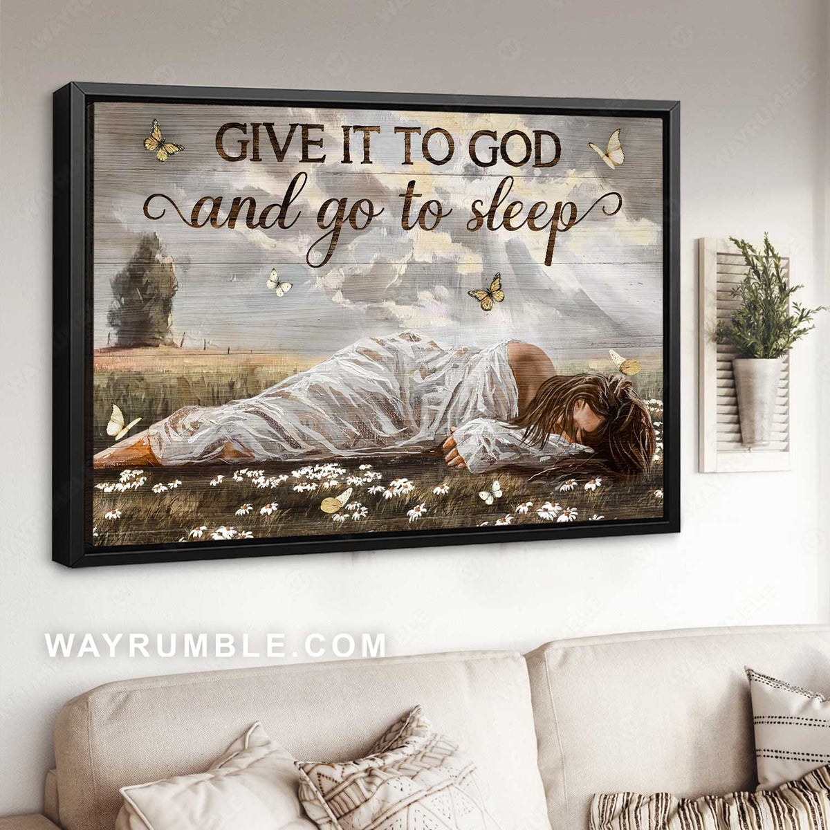 Pretty girl, Beautiful flower field, Home Decor, Give it to God and go to sleep - Jesus Landscape Canvas Prints, Home Decor Wall Art