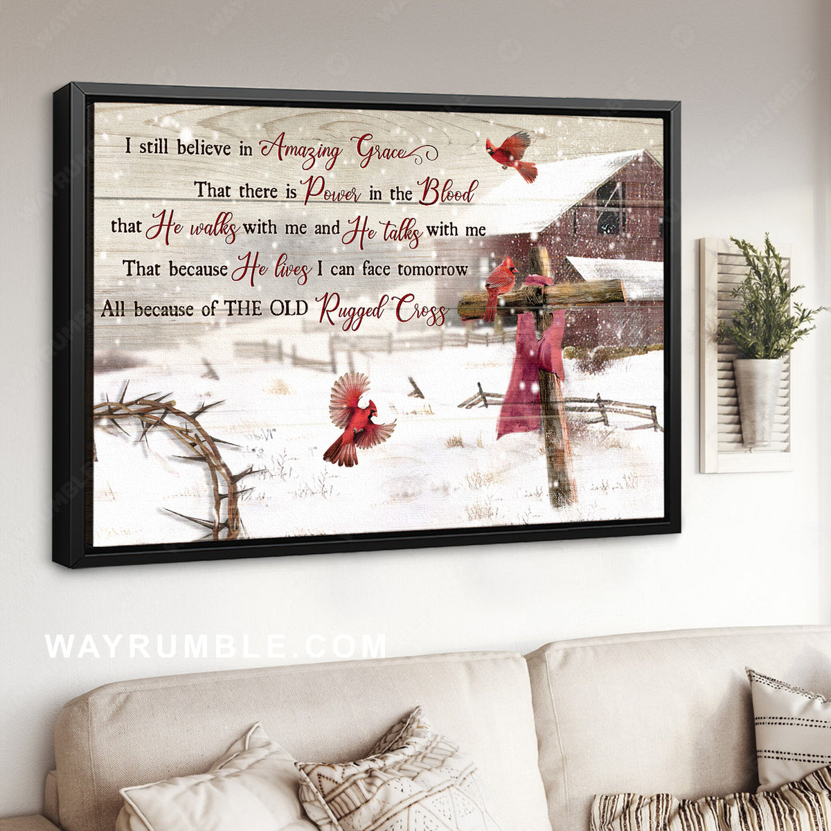 Stunning winter scene, Beautiful cardinal, I still believe in amazing grace - Jesus Landscape Canvas Prints, Home Decor Wall Art