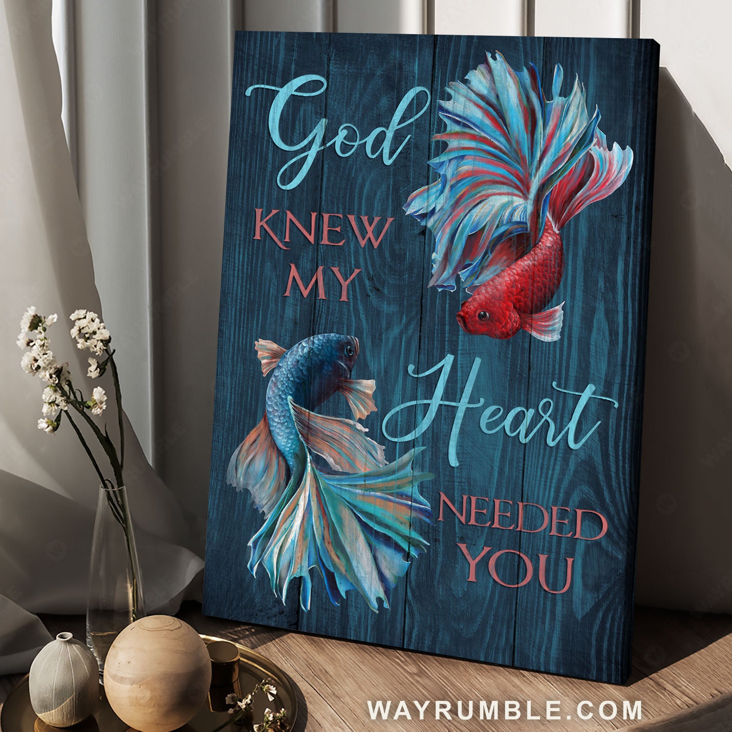 Betta fish, Blue ocean, God knew my heart needed you - Jesus Portrait Canvas Prints, Wall Art