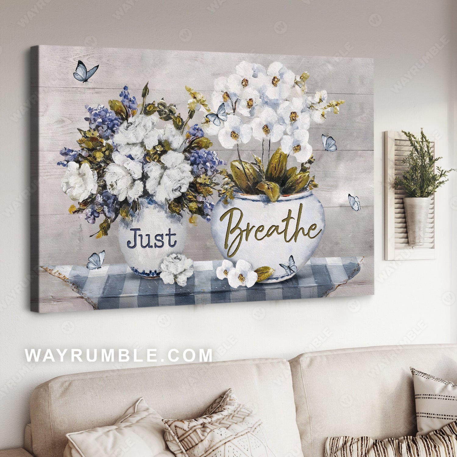 White orchid, Rose flower painting, Blue butterfly, Just breathe - Jesus Landscape Canvas Prints, Christian Wall Art