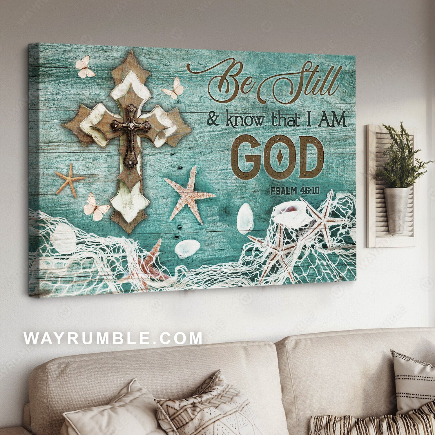 Beautiful cross, Summer painting, Butterfly, Be still and know that I am God - Jesus Landscape Canvas Prints, Home Decor Wall Art