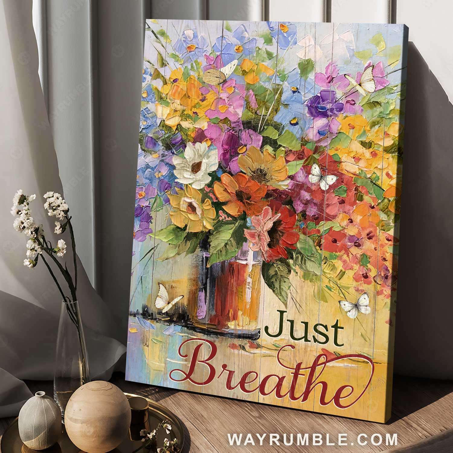 Colorful watercolor painting, Pretty flower, White butterfly, Just breathe - Jesus Portrait Canvas Prints, Home Decor Wall Art
