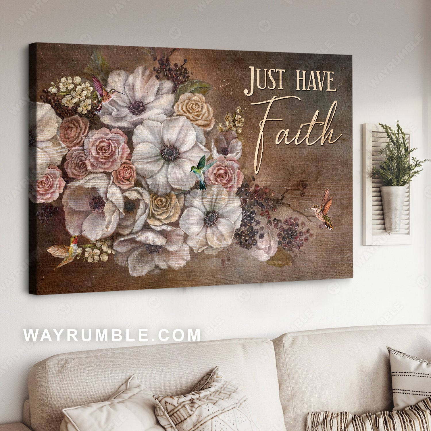 Vintage flower, Hummingbird drawing, Just have faith - Jesus Landscape Canvas Prints, Home Decor Wall Art