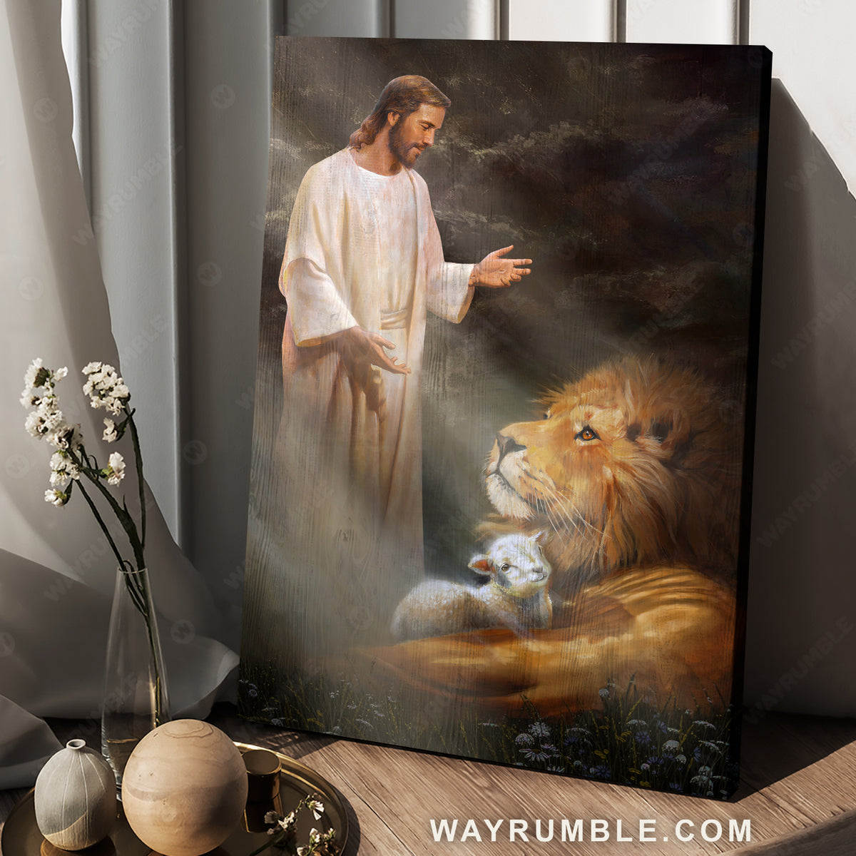 Big lion, Lamb of God, Jesus calls, Walking with Jesus - Jesus Portrait Canvas Prints, Home Decor Wall Art