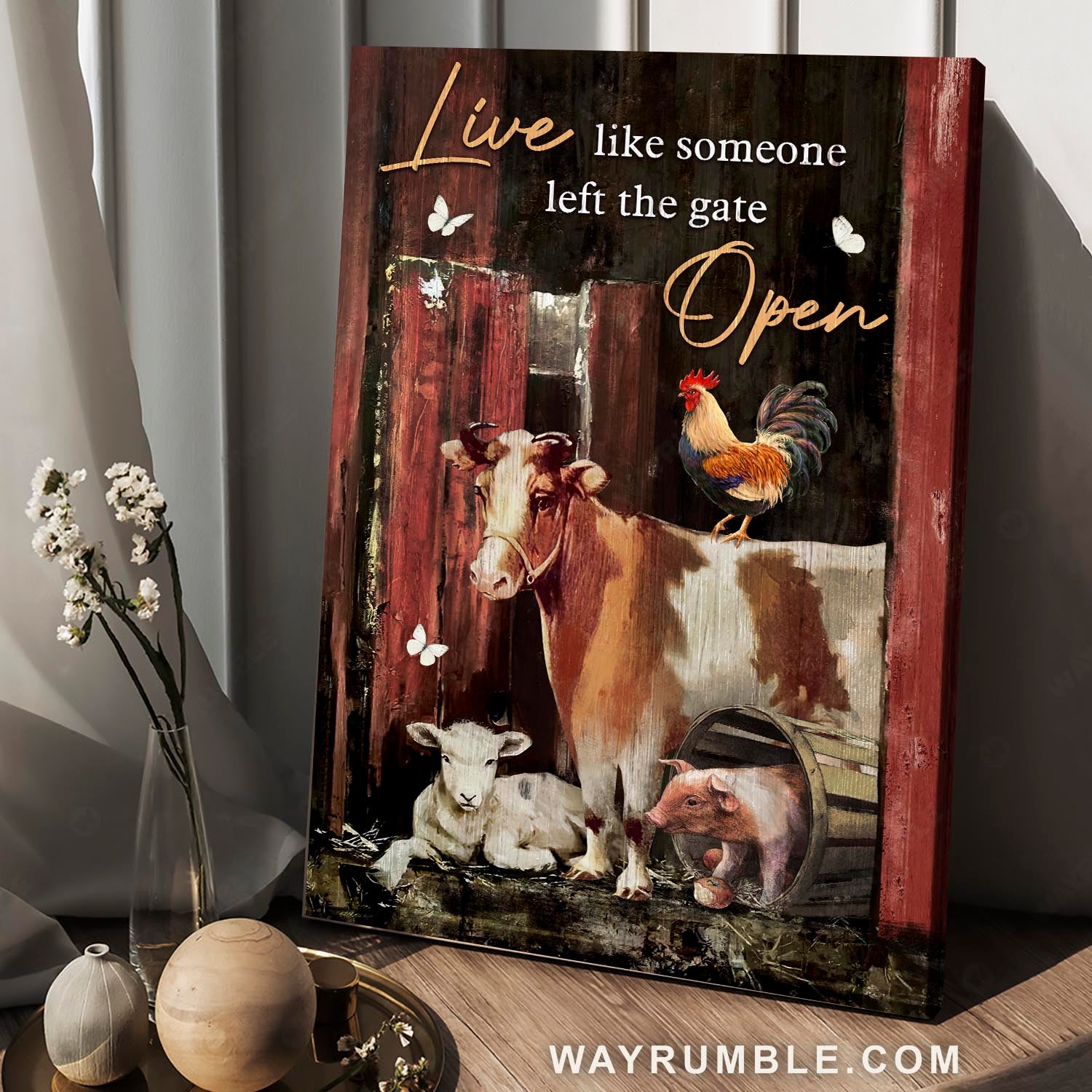 Farm animals, Dairy cow, The rooster, Lamb of God, The gate open - Jesus Portrait Canvas Prints, Christian Wall Art