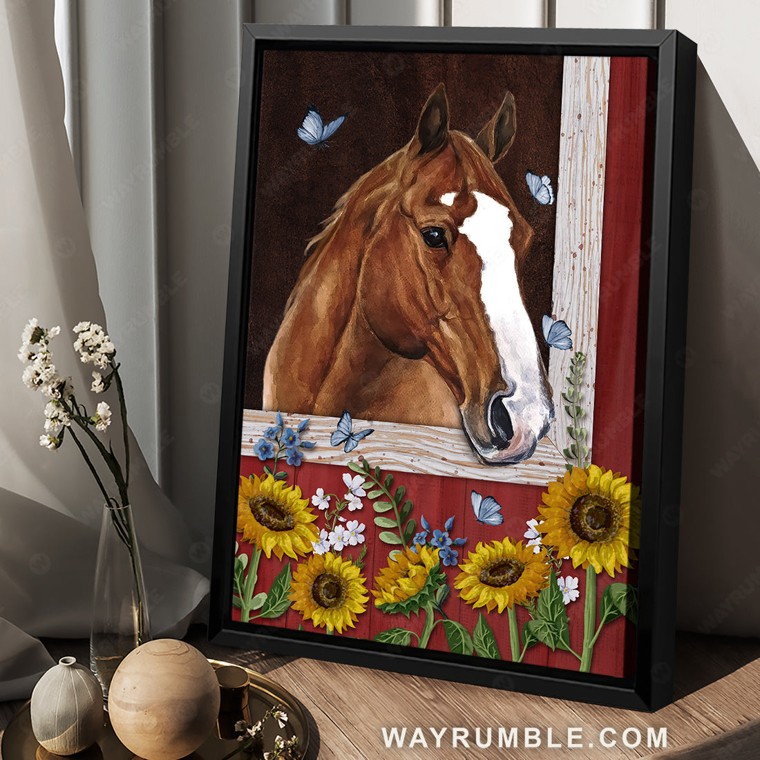 Amazing horse, Red window, Pretty sunflower garden, Gift for horse lover - Jesus Portrait Canvas Prints, Christian Wall Art
