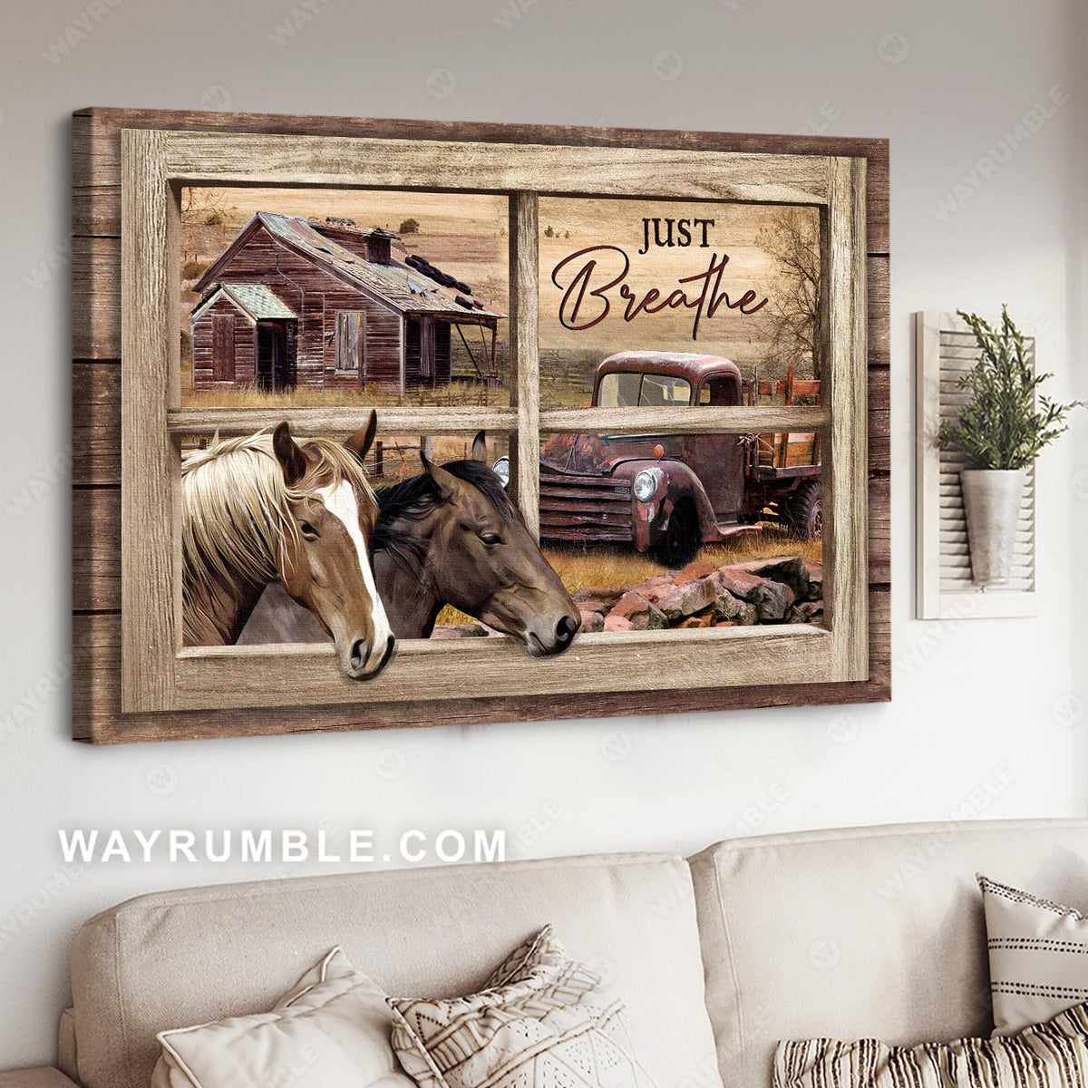 Horse painting, Old barn house, Old truck, Countryside landscape, Just breathe - Jesus Landscape Canvas Prints, Christian Wall Art