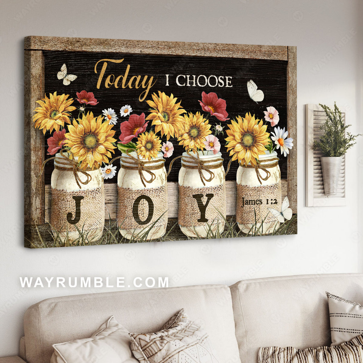Sunflower drawing, Red poppy, Mason jars, Today I choose joy - Jesus Landscape Canvas Prints, Christian Wall Art