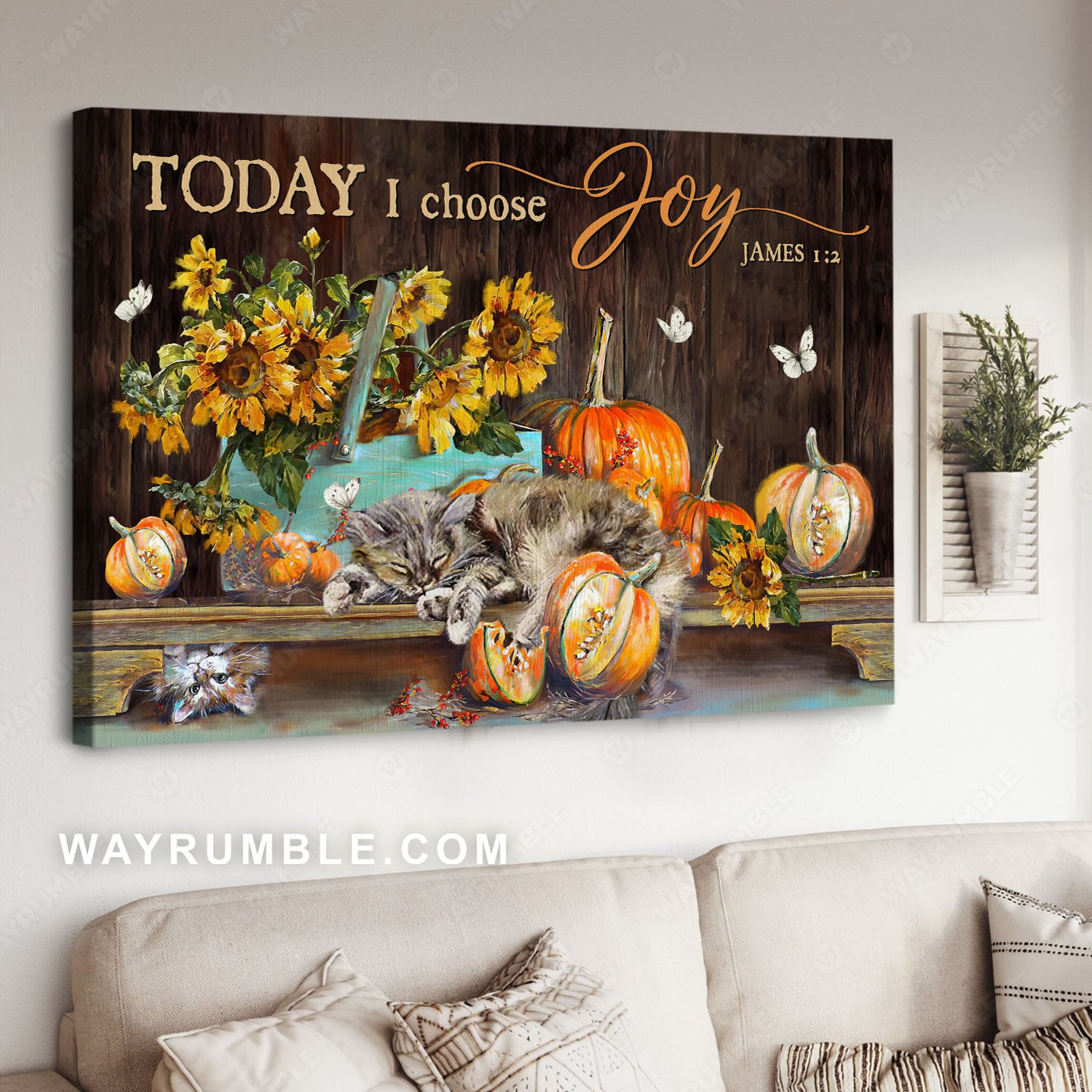 Sleeping cat, Watercolor pumpkin, Sunflower drawing, Today I choose joy - Jesus Landscape Canvas Prints, Christian Wall Art