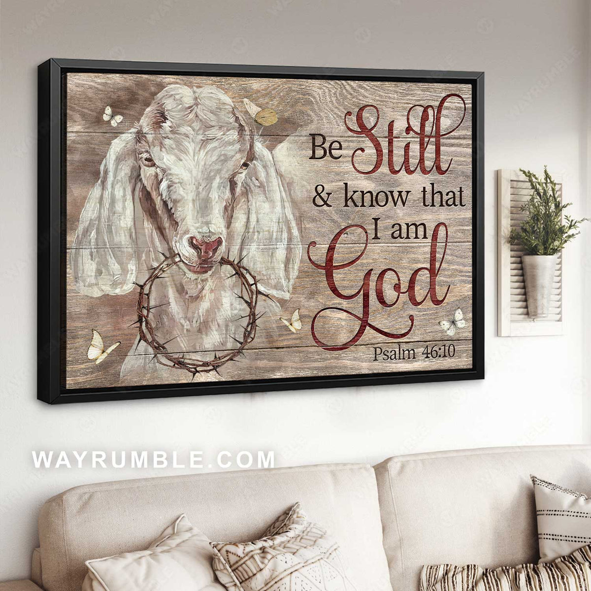 White goat drawing, Crown of thorn, Butterfly, Be still and know that I am God - Jesus Landscape Canvas Prints, Home Decor Wall Art