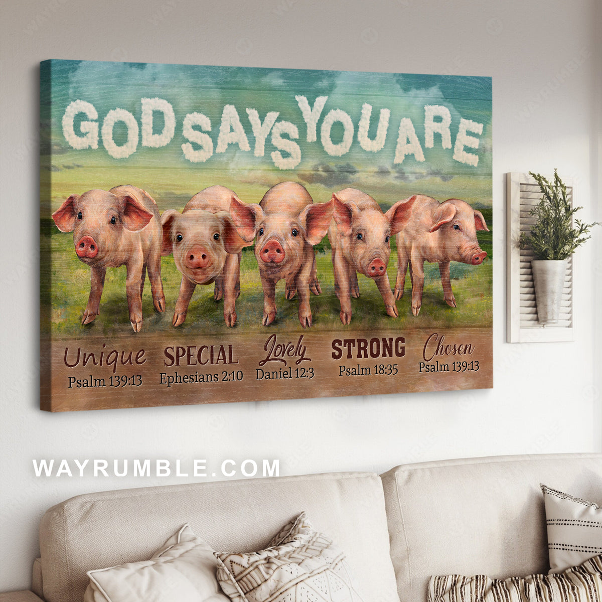 Pig drawing, Farm life, God says you are unique - Jesus Landscape Canvas Prints, Christian Wall Art