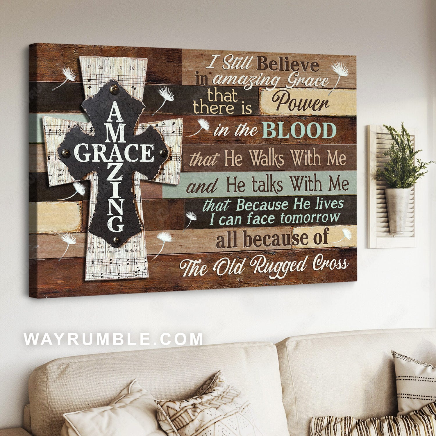 Lovely dandelion, Stunning cross, I still believe in amazing grace - Jesus Landscape Canvas Prints, Home Decor Wall Art