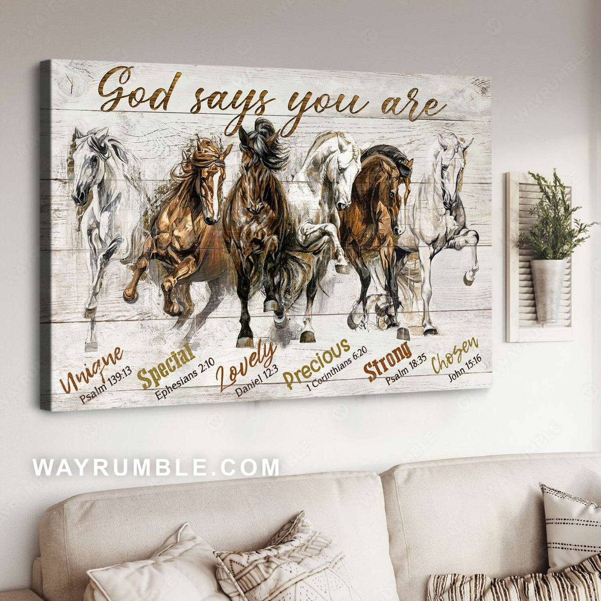Horse drawing, Brown horses, White horses, God says you are unique - Jesus Landscape Canvas Prints, Christian Wall Art