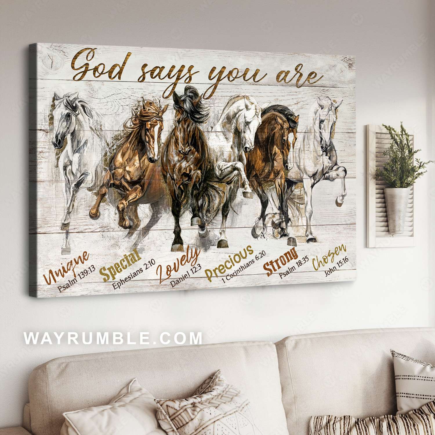Horse drawing, Brown horses, White horses, God says you are unique - Jesus Landscape Canvas Prints, Christian Wall Art