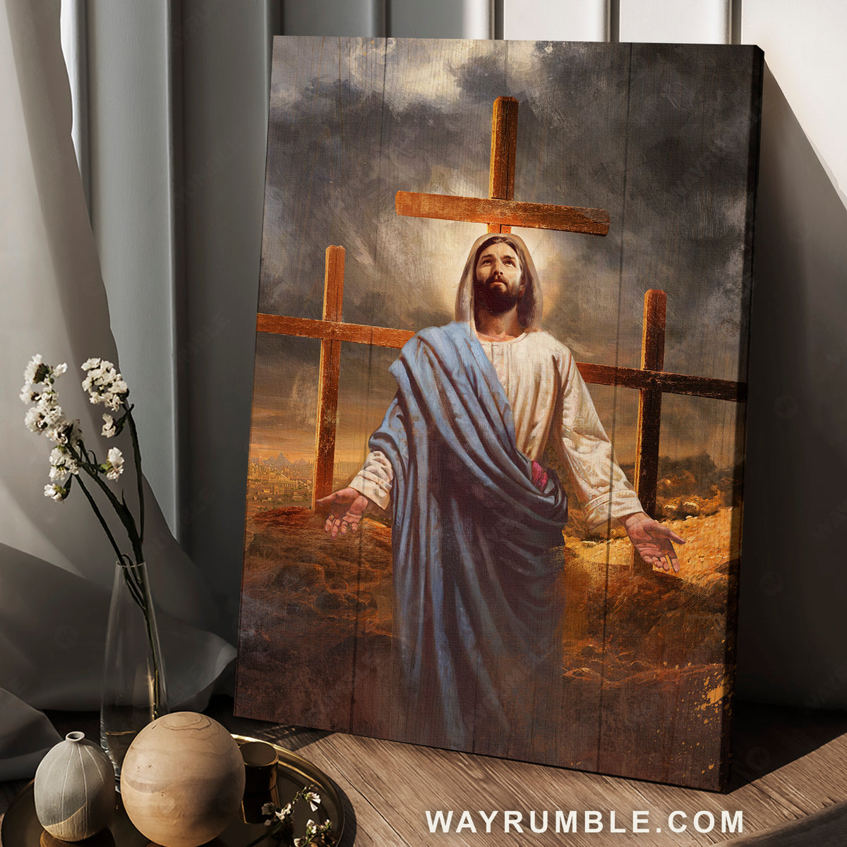 Three old rugged cross, Jesus painting, Black cloud - Jesus Portrait Canvas Prints, Christian Wall Art