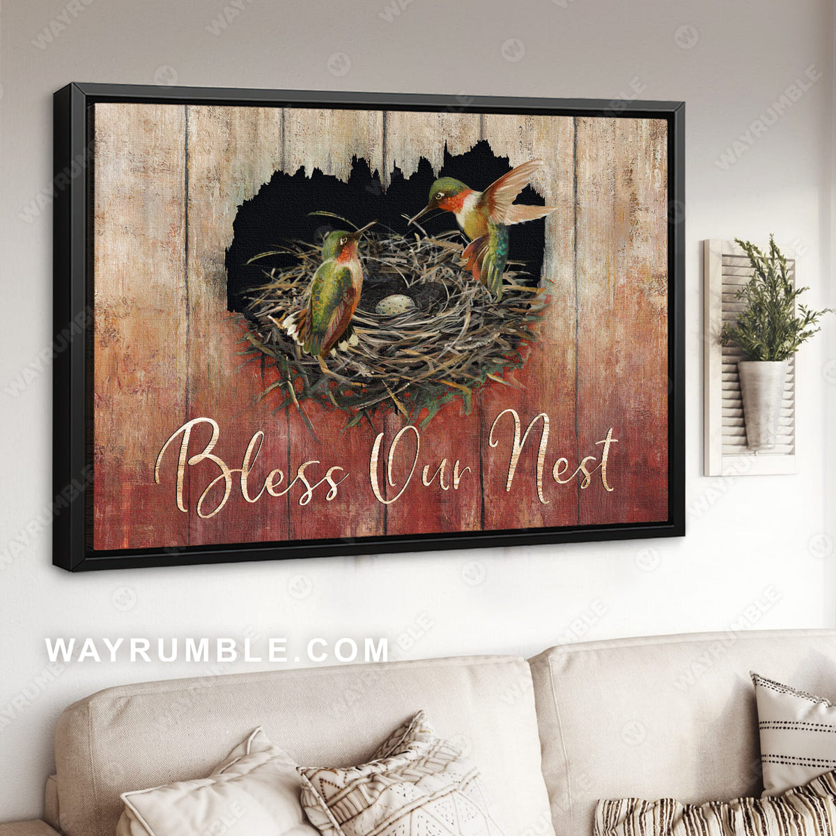 Colorful hummingbird, Bird nest, Jesus painting, Bless our nest - Jesus Landscape Canvas Prints, Christian Wall Art