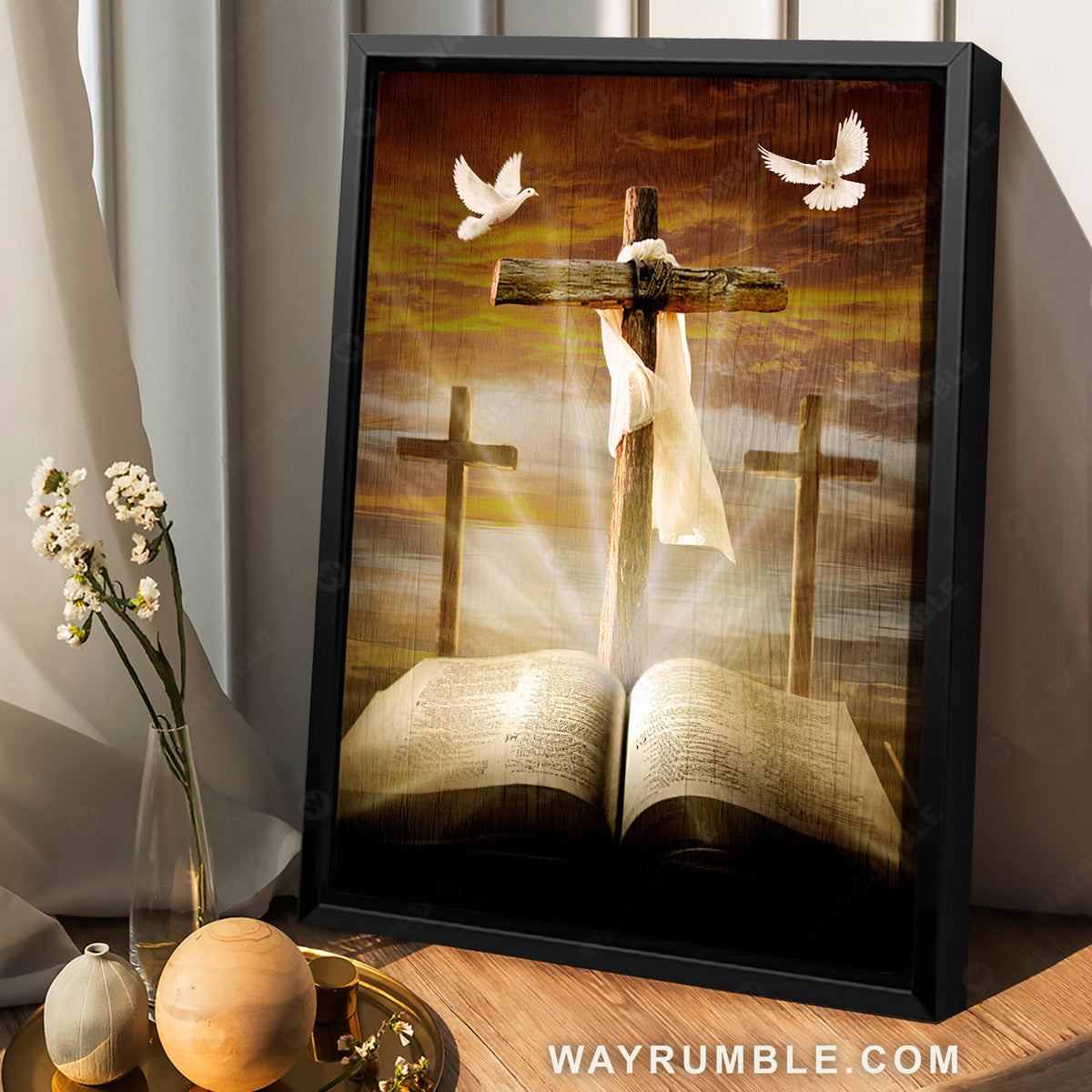 Big cross, Amazing halo, Bible painting, White dove symbol - Jesus Portrait Canvas Prints, Christian Wall Art