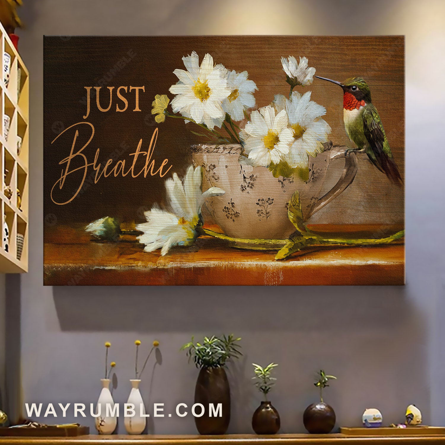 Vintage tea cup, Stunning daisy, Colorful hummingbird, Just breathe - Jesus Landscape Canvas Prints, Home Decor Wall Art