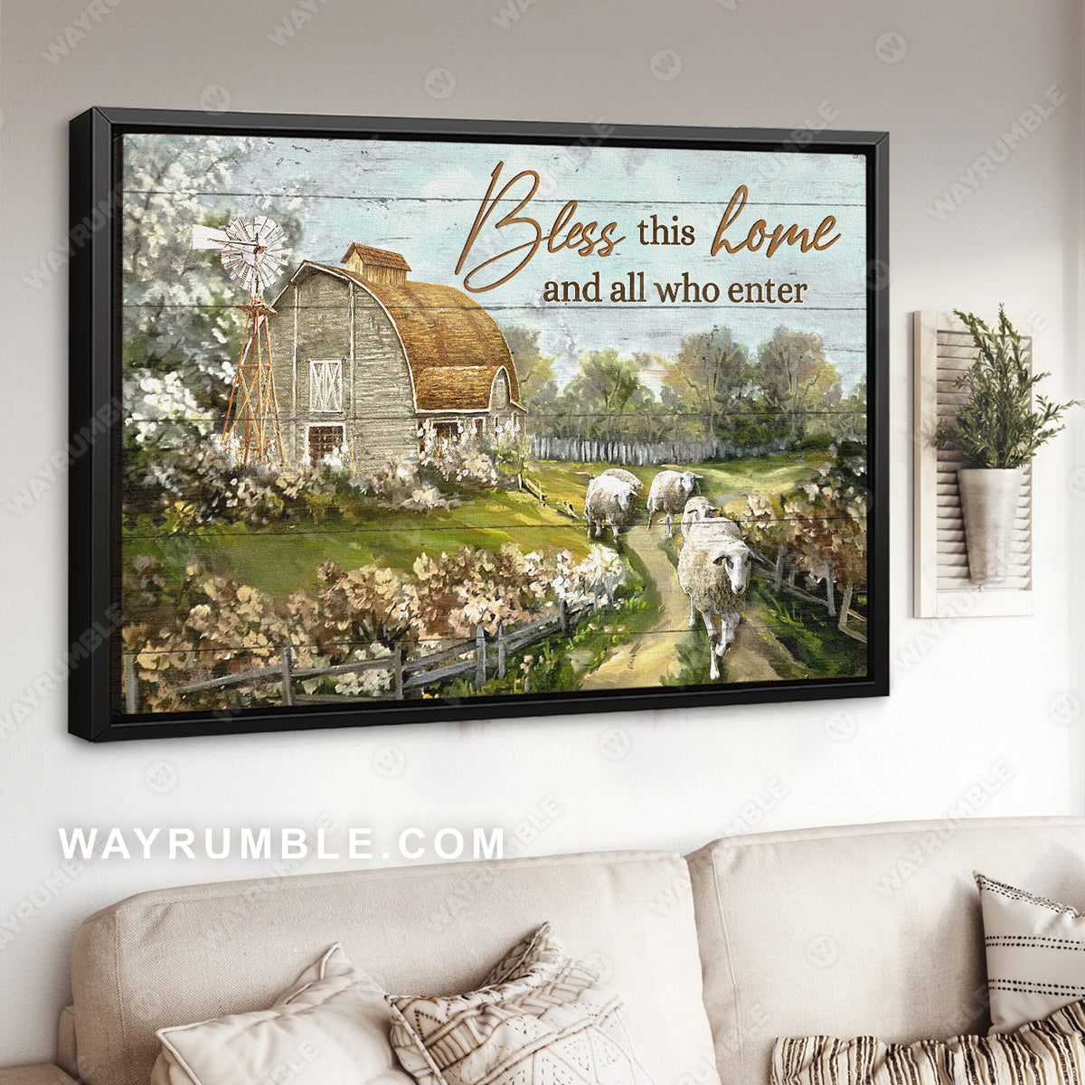 Beautiful farm, Sheep drawing, Vintage house, Bless this house - Jesus Landscape Canvas Prints, Christian Wall Art