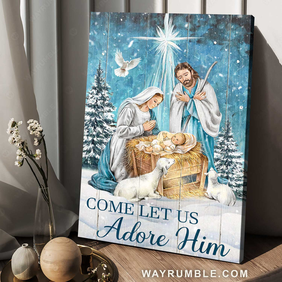 Blue night, Beautiful Maria, Jesus was born, Come let us adore him - Jesus Portrait Canvas Prints, Home Decor Wall Art