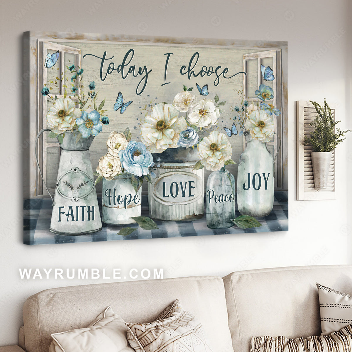 Beautiful camellia, Blue butterfly, Flower painting, Today I choose joy - Jesus Landscape Canvas Prints, Christian Wall Art
