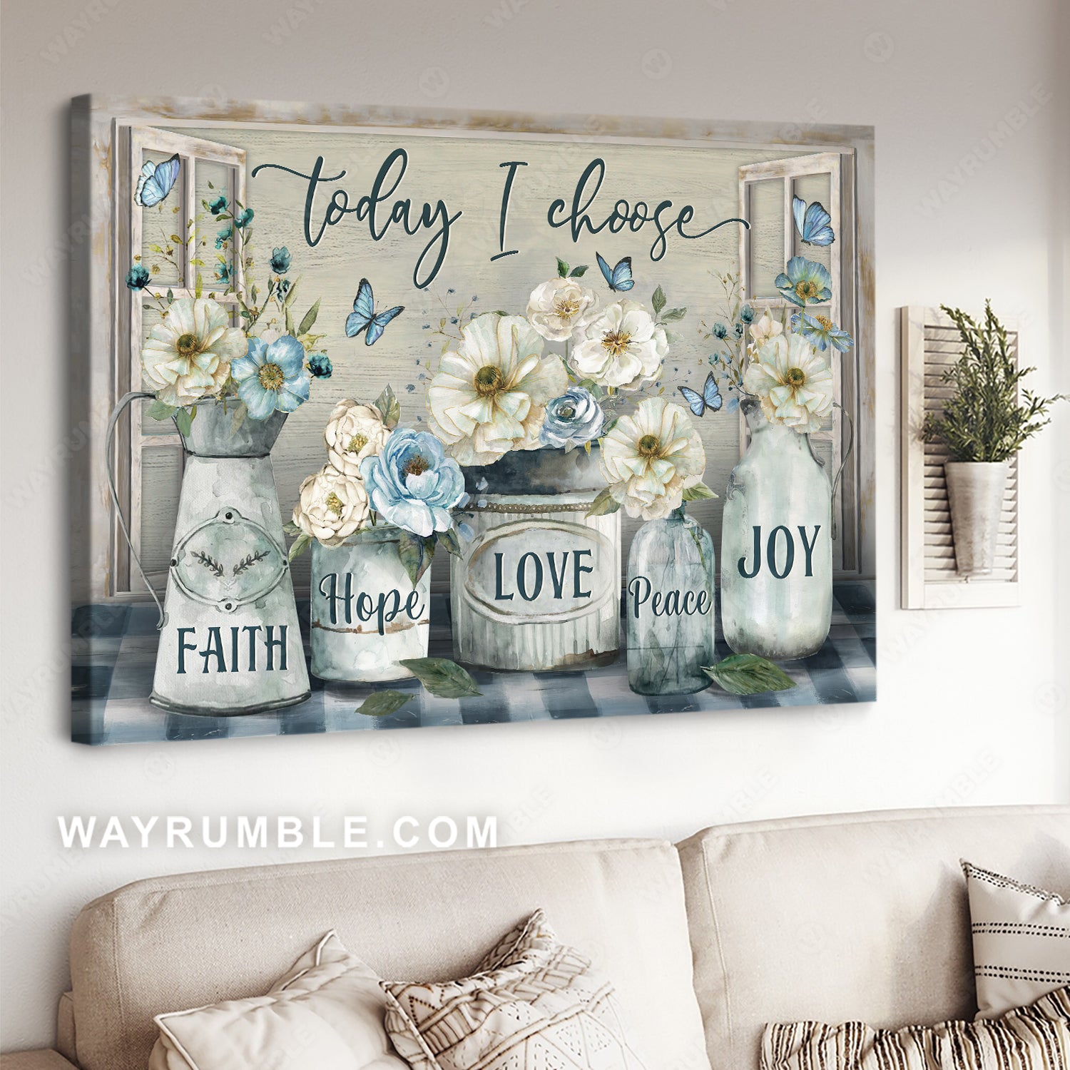 Beautiful camellia, Blue butterfly, Flower painting, Today I choose joy - Jesus Landscape Canvas Prints, Christian Wall Art
