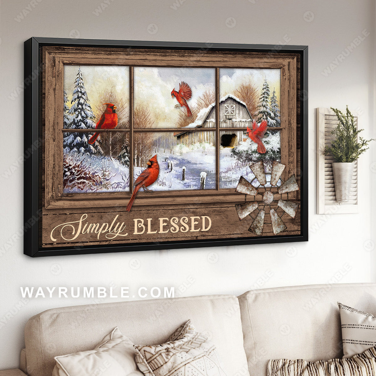 Red cardinal, White snow, Beautiful day, Windmill, Simply blessed - Jesus Landscape Canvas Prints, Christian Wall Art