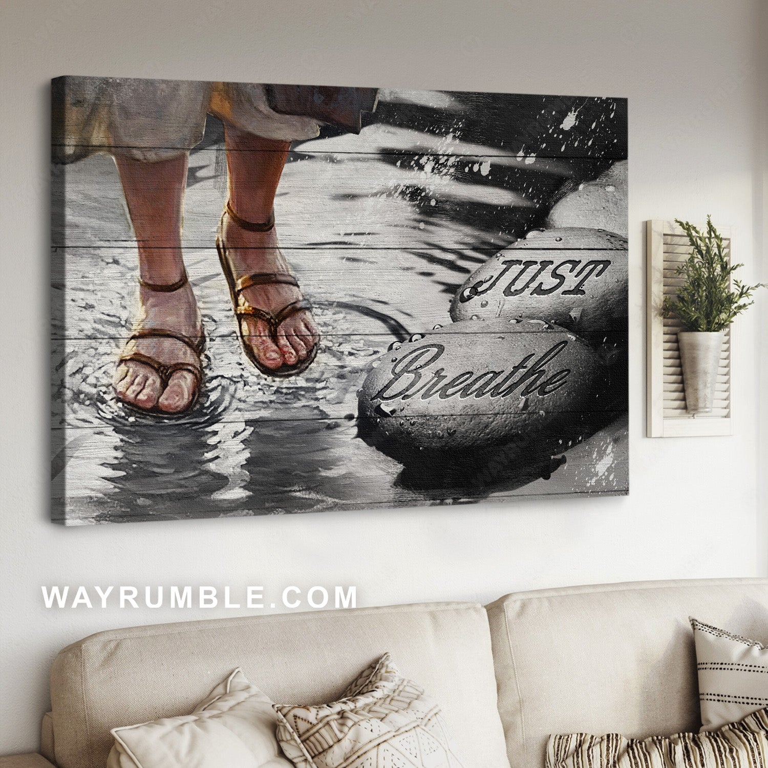 Walking with Jesus, Walking on the water, Jesus painting, Just breathe - Jesus Landscape Canvas Prints, Home Decor Wall Art