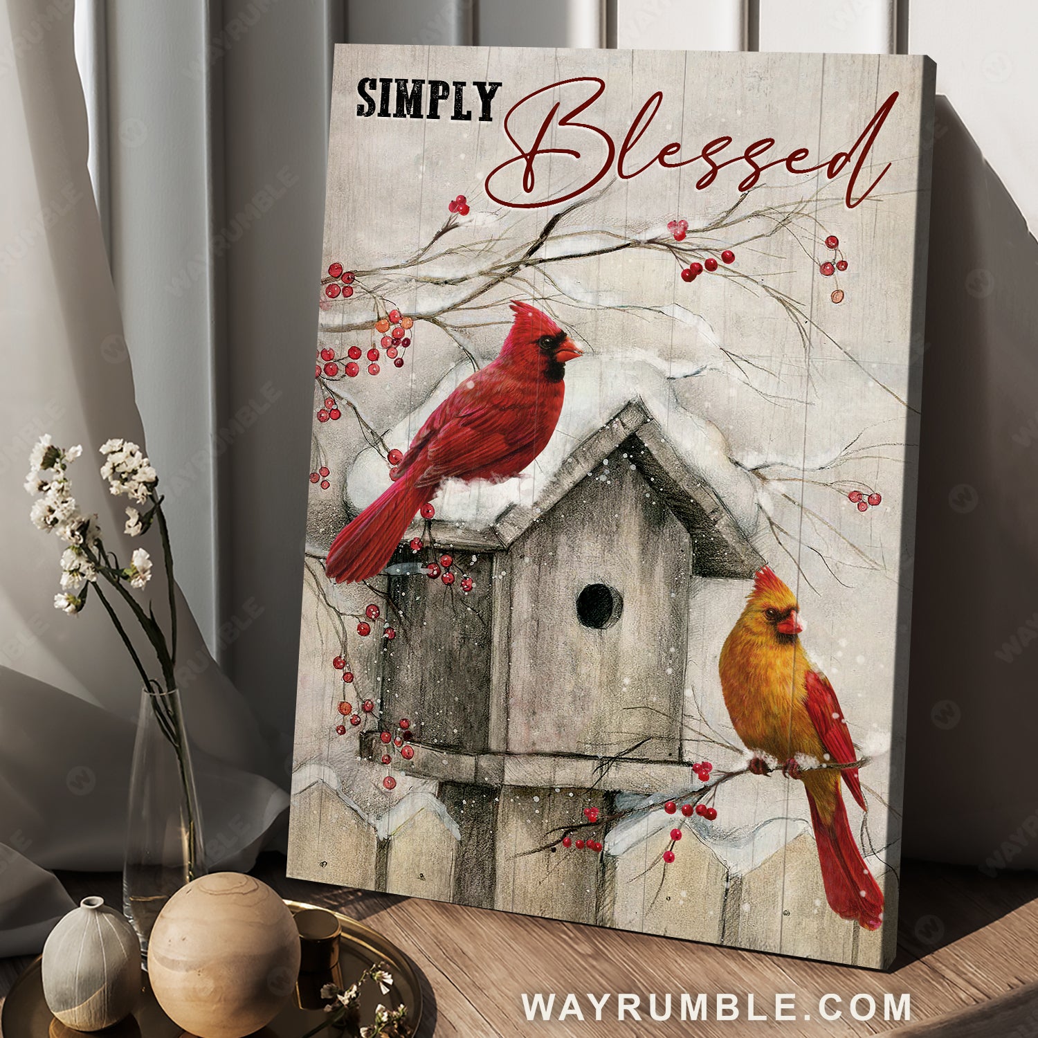 Pretty snow, Cardinal couple, Frozen cranberry, Simply blessed - Jesus Portrait Canvas Prints, Christian Wall Art