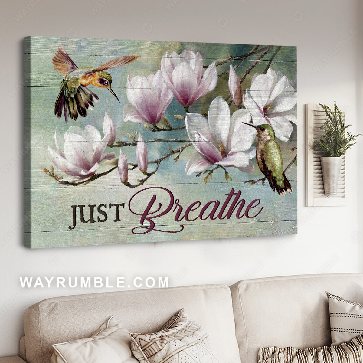 Light pink flower, Spring forest, Pretty hummingbird, Just breathe - Jesus Landscape Canvas Prints, Home Decor Wall Art