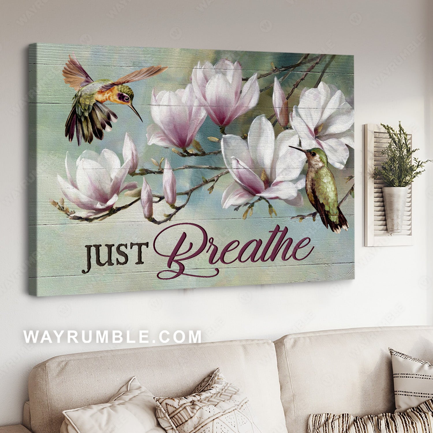 Light pink flower, Spring forest, Pretty hummingbird, Just breathe - Jesus Landscape Canvas Prints, Home Decor Wall Art